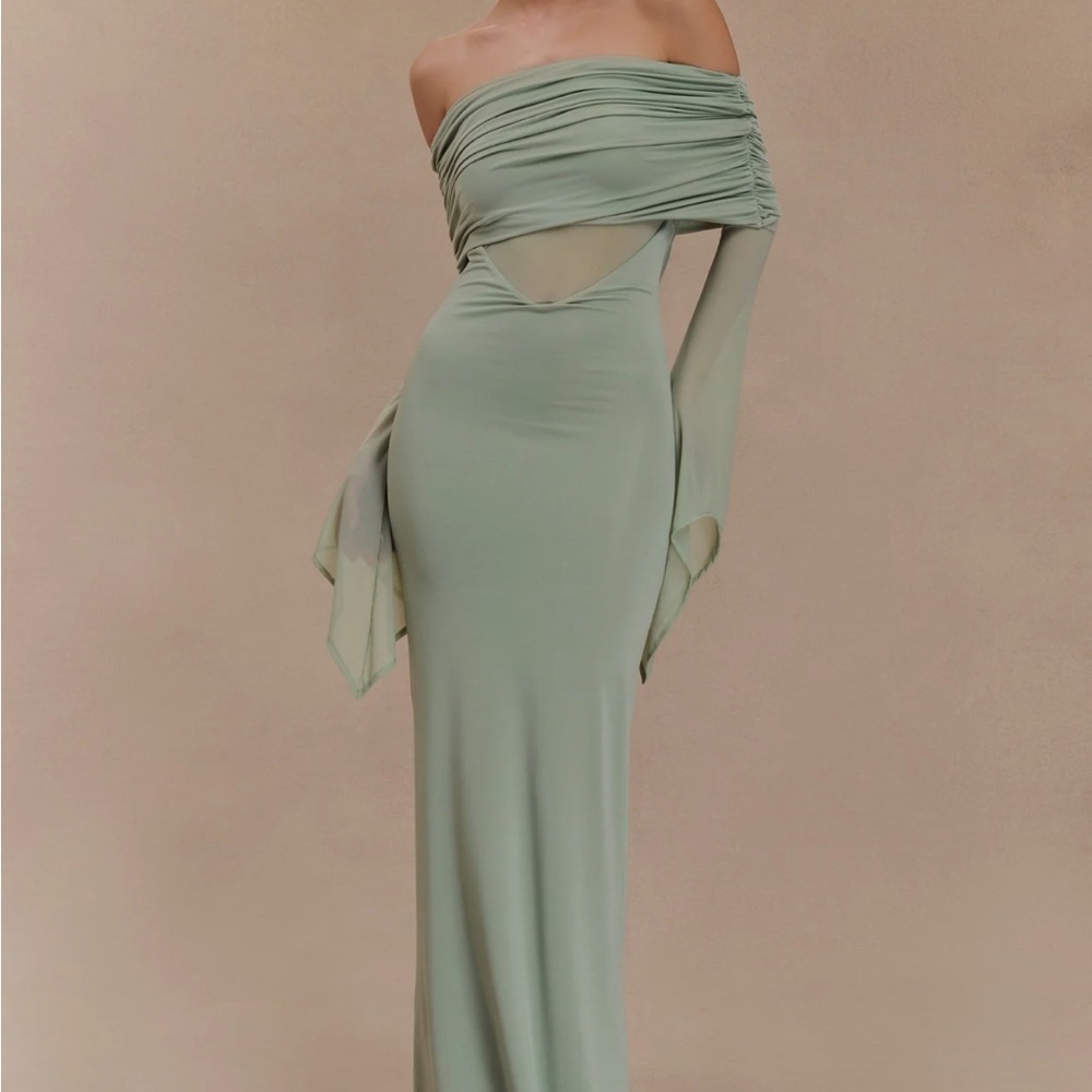 Meshki Kaitlin One Shoulder Slinky and Mesh Maxi Dress